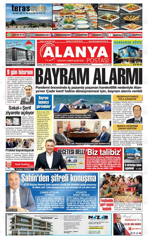 29 Nisan 2022 tarihli Alanya Postası Gazete Manşetleri
