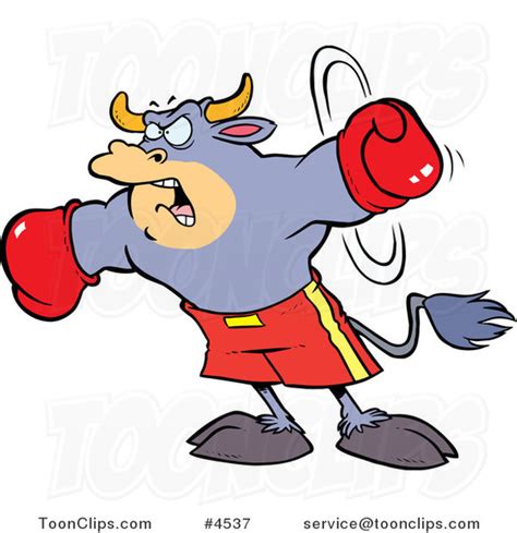Cartoon Boxing Bull 4537 By Ron Leishman
