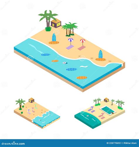 2 5d sandy beach landscape concept vector illustration collection stock vector illustration of