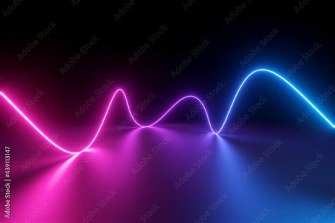 3d Render Abstract Pink Blue Neon Background With Wavy Line Glowing In