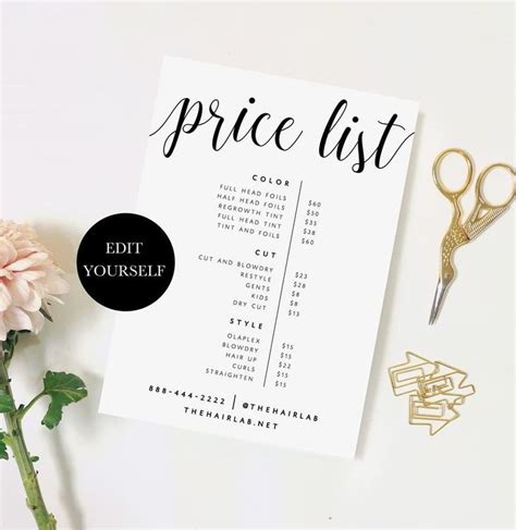 Business Price List Printable Price List Template Printable Etsy