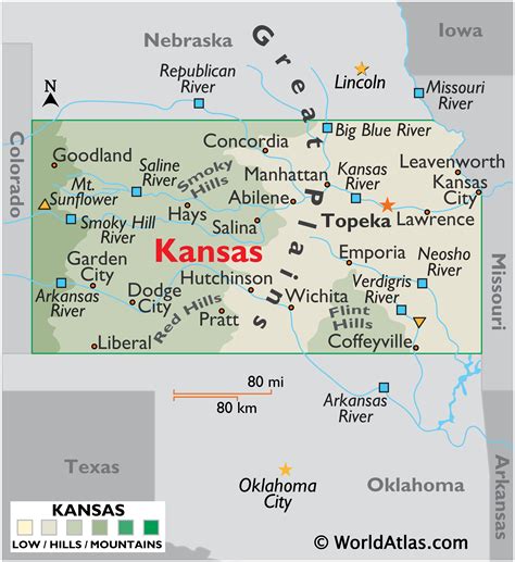 Thông tin bản đồ bang Kansas Mỹ năm Map of Kansas