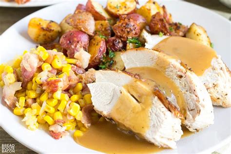 The turkey drippings may be used to prepare a gravy by placing a metal pan under the turkey inside the roasting pan, and mixing in about 1/2 cup water, adding more water as necessary to prevent the drippings from scorching. Easy Turkey Gravy Recipe with Video • Bread Booze Bacon