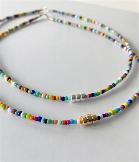 Rainbow Bead Necklace Rainbow Jewellery Choker Necklace Etsy Uk