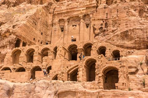 A Grand Building Carved Into The Stone In Petra Jordan