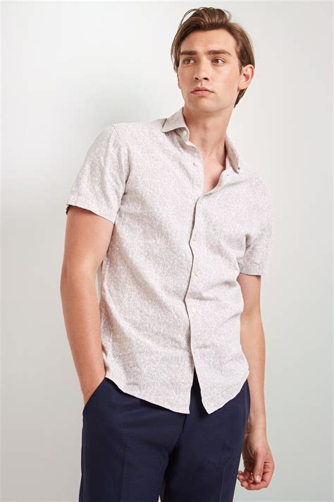 Moss 1851 Slim Fit Grey Linen Short Sleeve Casual Shirt