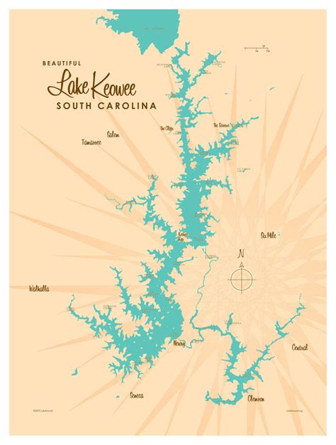 Lake Keowee South Carolina Map Vintage Style Art Print By Lakebound 9