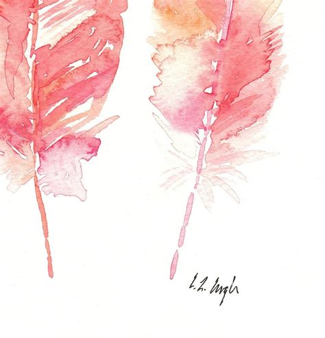 Pink Watercolor Feathers Art Print Etsy