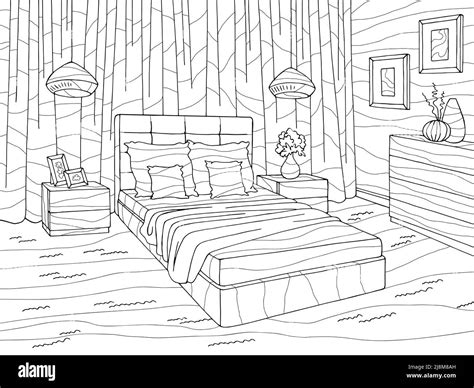 Dormitorio Para Colorear Gr Fico Negro Blanco Hogar Interior Dibujo Vector Ilustraci N Imagen