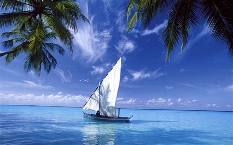 Beautiful Sea Boat Landscape Photo Wallpapers Hd Desktop