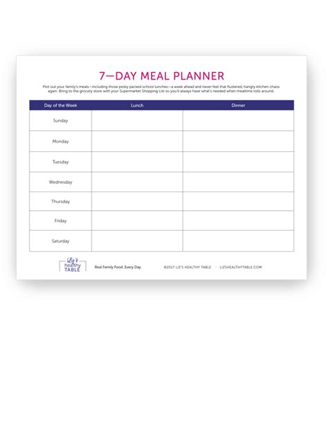 7 Day Meal Planner Printable