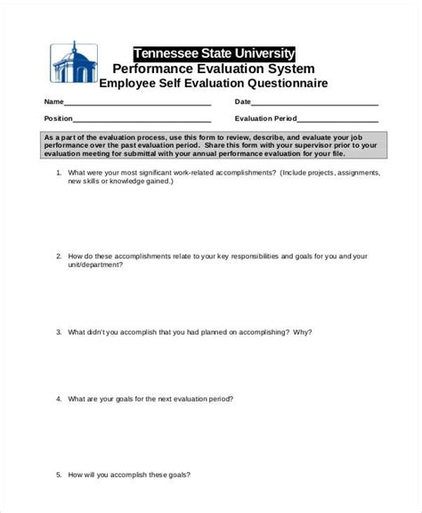 Self Evaluation 13 Free Sample Example Format