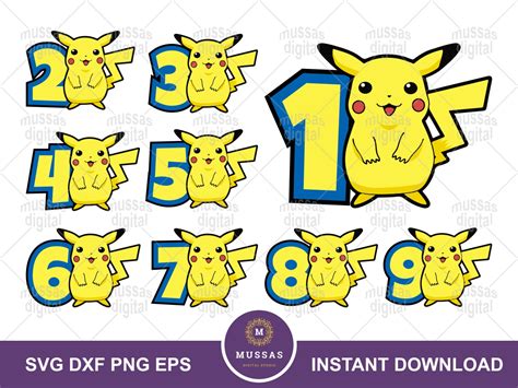 Pikachu Svg Pokémon Birthday Theme Numbers 1 2 3 4 5 6 7 8 9 Png Printable