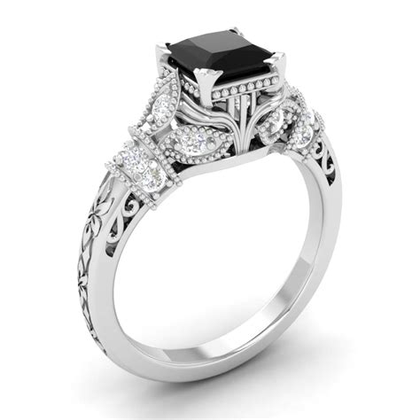 Antique Black Diamond Ring Black Diamond Engagement Ring Etsy