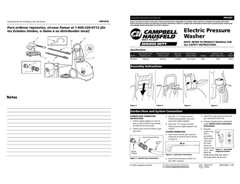 CAMPBELL HAUSFELD PW1876 ASSEMBLY INSTRUCTIONS AND PARTS LIST Pdf