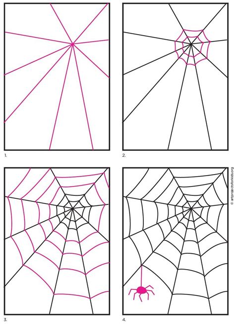 Four Spider Webs Are Shown In Three Different Ways One Is Pink And The