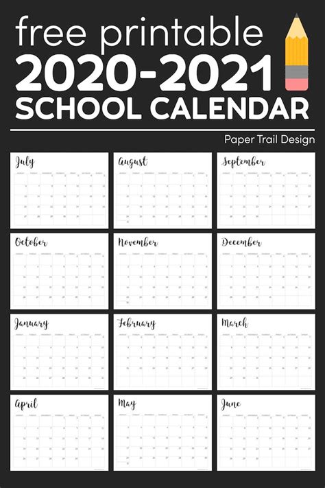 Our july 2021 printable calendar has much empty space for planning your daily activities. 2020-2021 Printable School Calendar | Paper Trail Design ...