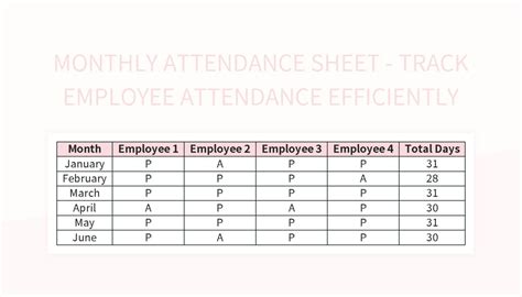 Monthly Attendance Sheet Track Employee Attendance Efficiently Excel