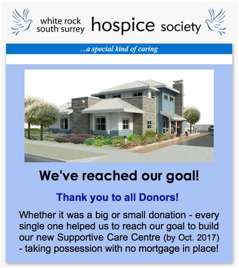 Weve Reached Our Goal Peace Arch Hospice Society