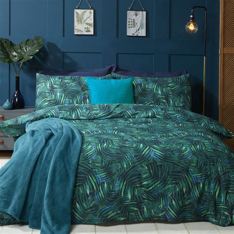 Parler Palm Teal Printed Duvet Cover And Pillowcase Set Bed Linen