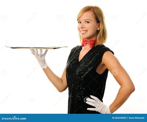Cheerful Waitress Stock Photo Image Of Empty Hold Cheerful 60544058