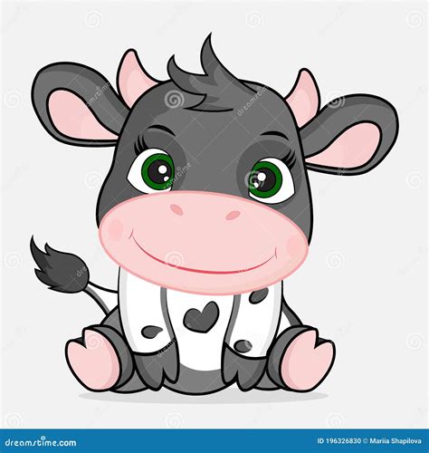 Cute Baby Cow Happy Cow Cartoon Character Stock Vector Illustration