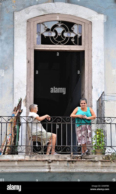 People On Balcony Havana Cuba Stock Photo Alamy