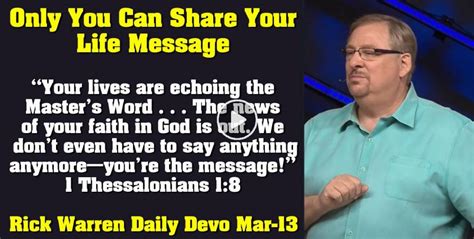 Rick Warren March 13 2023 Daily Devotional Only You Can Share Your