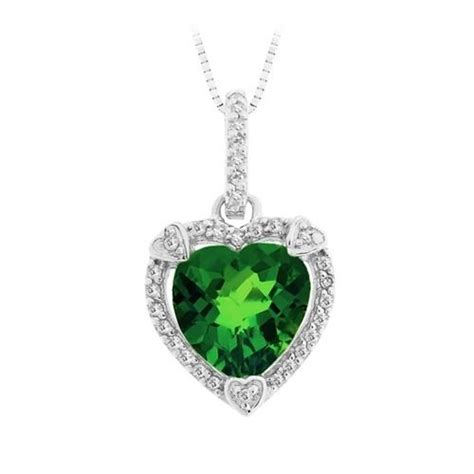 925 Sterling Silver Emerald May Birthstone And Diamond Heart Pendand Free And Fast Shipping