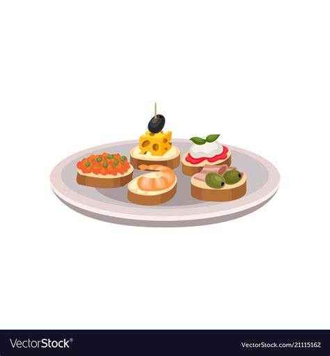 Delicious Tapas With Different Ingredients Vector Image Spanish