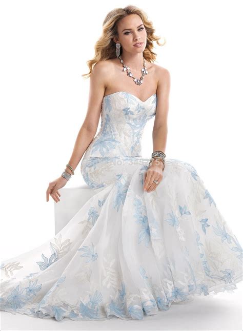 Ivorybluegold Patterned Lace Fit And Flare Gown Strapless Sweetheart