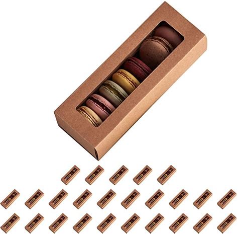 Essos Macaron Boxes For 6 To 7 Brown Kraft With Clear Display Window 25 Pieces Macarons