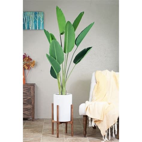 White plant stand with wood obelisk. Shop Mid-Century Modern Tall Cylinder White Ceramic ...