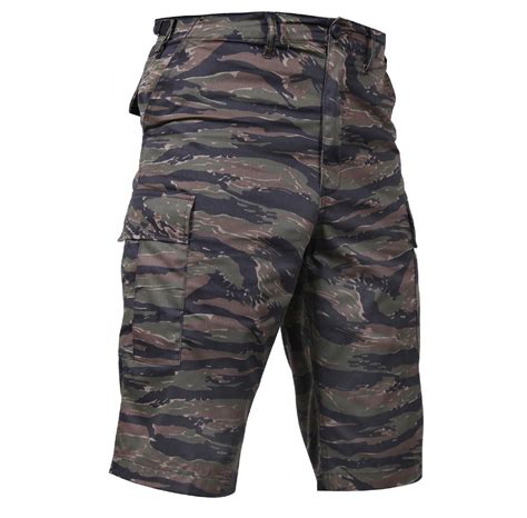 Mens Long Length Tiger Stripe Camouflage Relaxed Fit Bdu Cargo Shorts