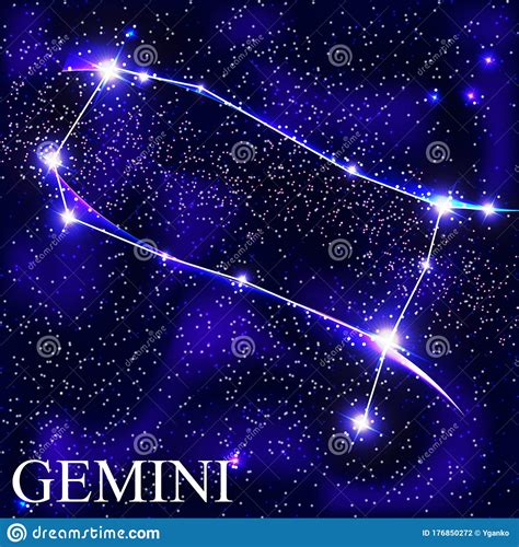 Gemini Zodiac Sign With Beautiful Bright Stars On The Background Of
