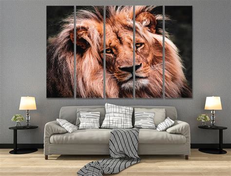 Lion Head Wall Art Decor Lion Portrait Canvas Animal Print Etsy