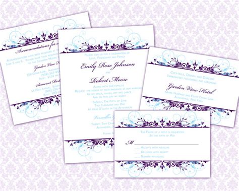 Diy Wedding Invitation Template Set 5x7 Invitation And Enclosure Cards