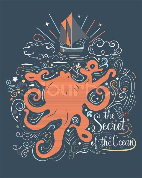 Hand Drawn Giant Octopus With Stock Vector Colourbox