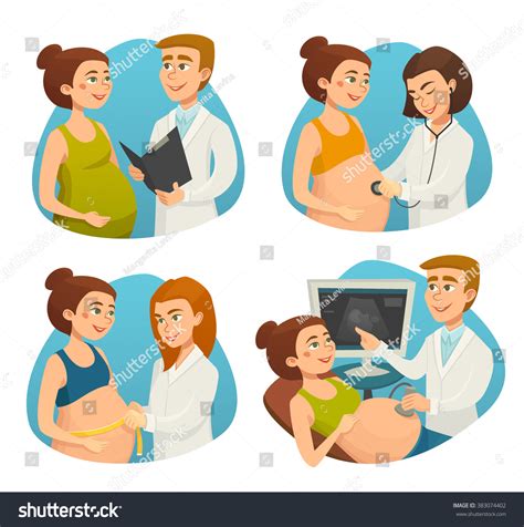 Pregnancy Pregnant Woman Doctor Medical Prenatal Stock Vector 383074402