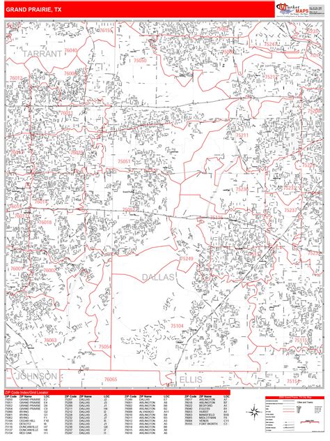 Grand Prairie Texas Zip Code Wall Map Red Line Style By Marketmaps