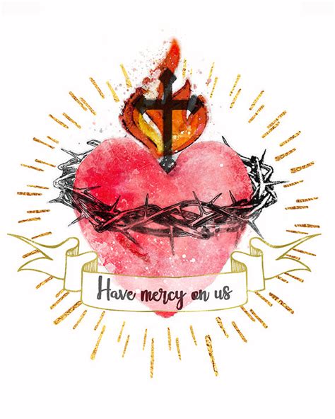 Sacred Heart Of Jesus Printable Download Catholic Illustration Art