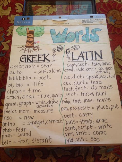 Root Words Anchor Chart For Greek And Latin Root Words Anchor Chart