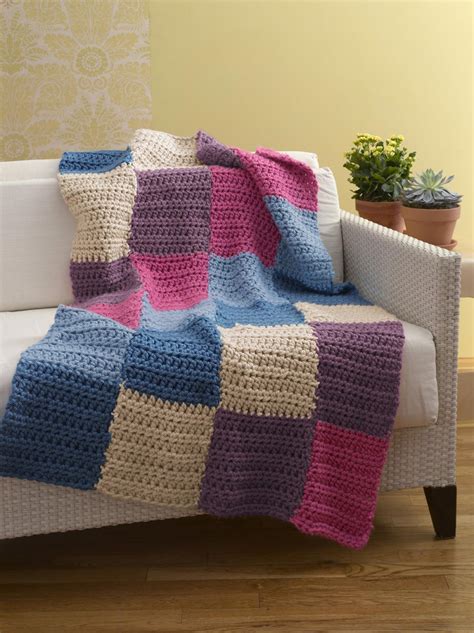 Bright Easy Blocks Afghan Pattern Crochet Lion Brand Yarn