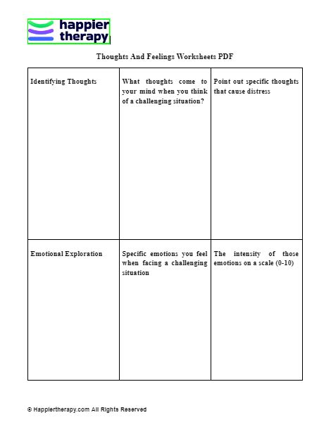 Thoughts And Feelings Worksheets Pdf Happiertherapy