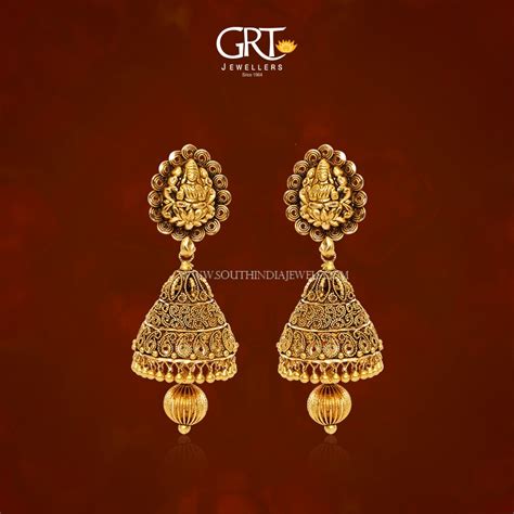 22k Gold Antique Finish Jhumka From Grt Jewellers South India Jewels
