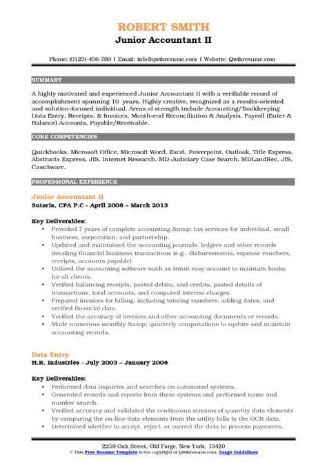 Junior Accountant Resume Samples Qwikresume