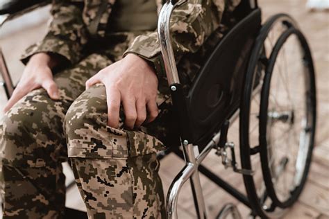 Veteran In Wheelchair Returned From Army Closeup Photo Veteran In A