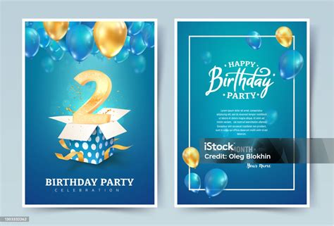 2nd Years Birthday Vector Invitation Double Card Two Years Anniversary