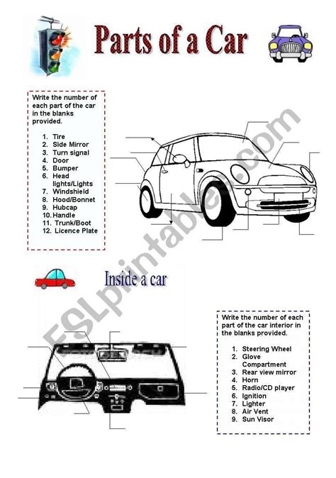 Parts Of A Car Worksheet