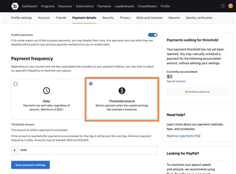 Setting Up Payment Frequency and Payment Threshold Amount | Bugcrowd Docs
